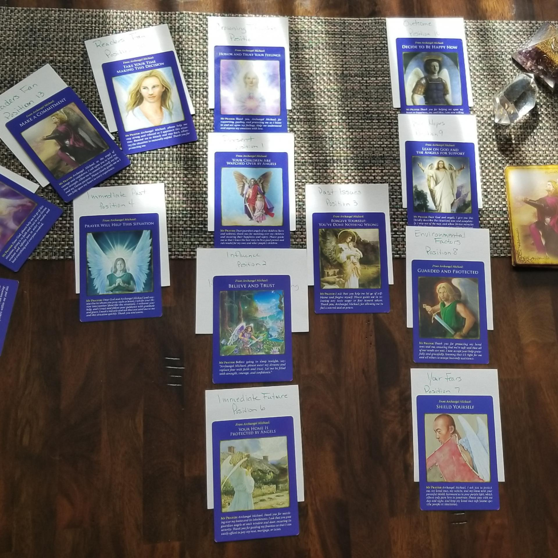 Oracle cards.  My relationship with them and the last half hour I will be doing free 5 minute readings!  Call 1-800-930-2819.