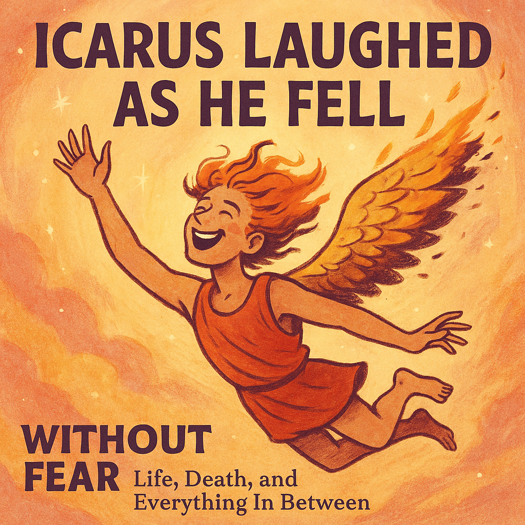 a winged man smiling in the sky