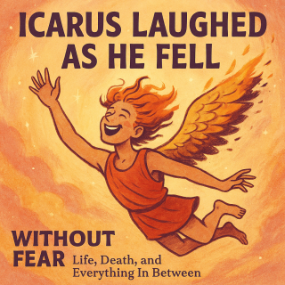 a winged man smiling in the sky