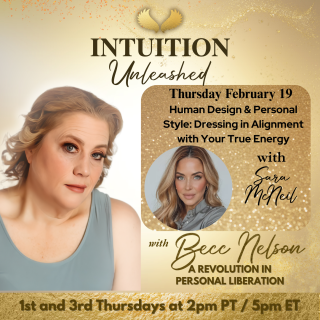 Sara McNeil discussing Human Design and personal style alignment on the Intuition Unleashed podcast with Becc Nelson