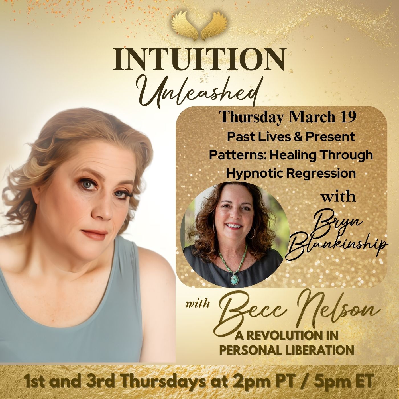 Becc Nelson and hypnotherapist Bryn Blankenship discuss past lives and hypnotic regression on the Intuition Unleashed podcast episode titled “Past Lives & Present Patterns: Healing Through Hypnotic Regression.”